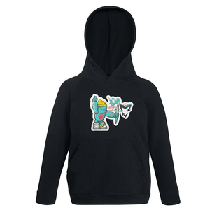 Kids black hoodie Blue brush robot