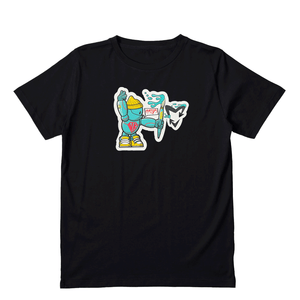 Kids black T-shirt Blue Brush Robot