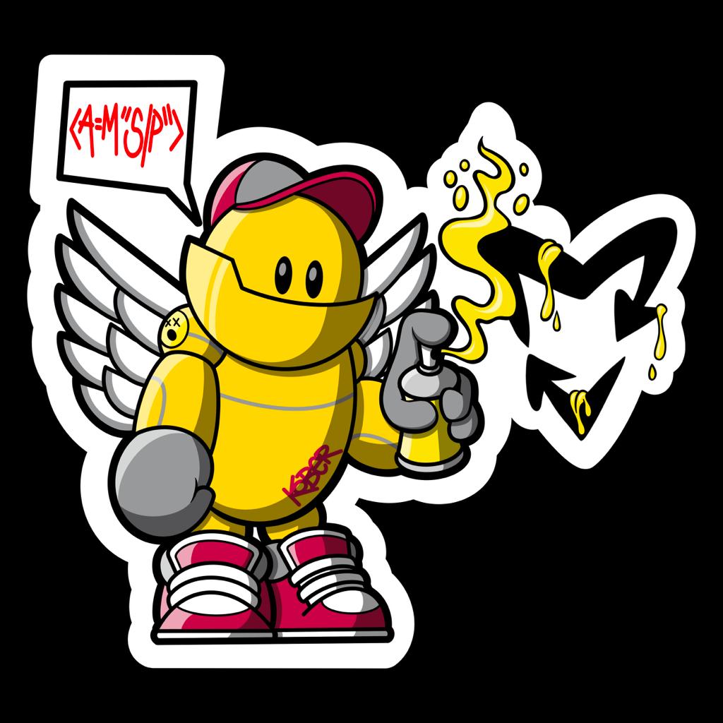 Kids black t-shirt Yellow robot with spray can