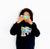 Kids black hoodie Blue brush robot