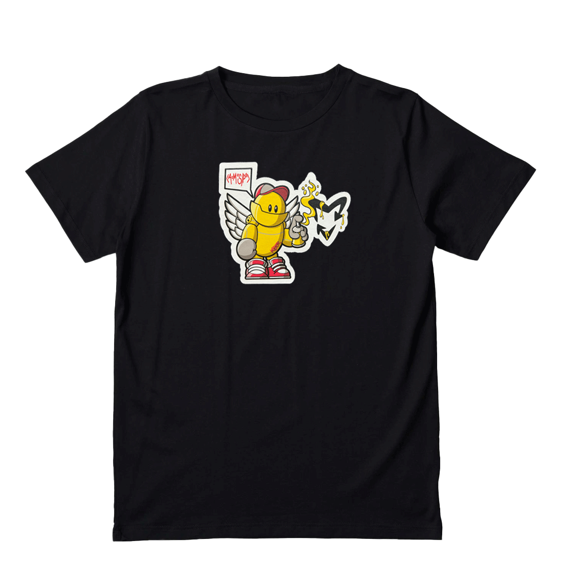 Kids black t-shirt Yellow robot with spray can