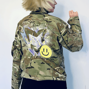 Pre-loved jackets, upcycled and painted by Kat Vandal