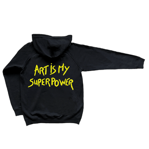 Kids black hoodie yellow spray can robot