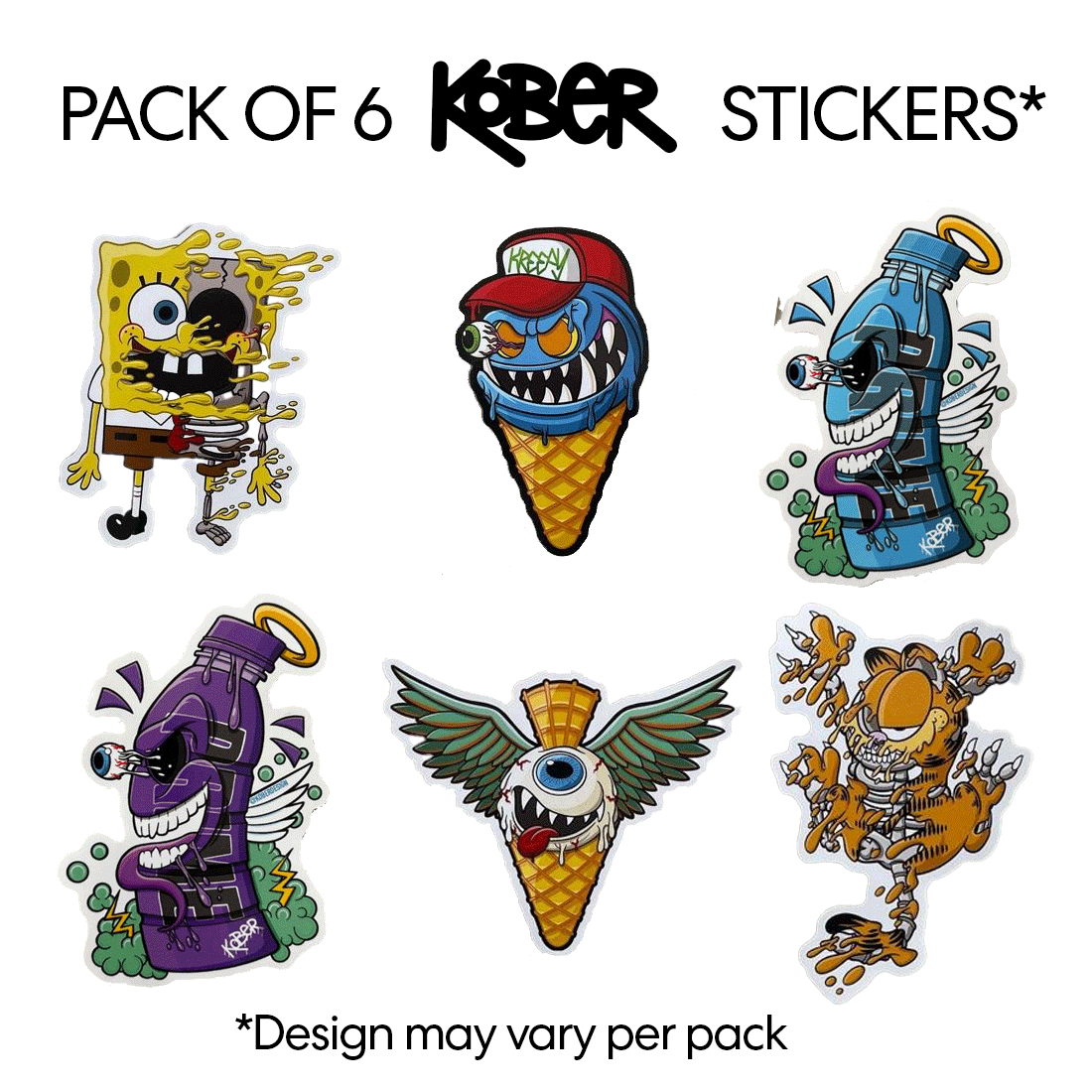 Set of 6 stickers designed by London Street Artist Kober