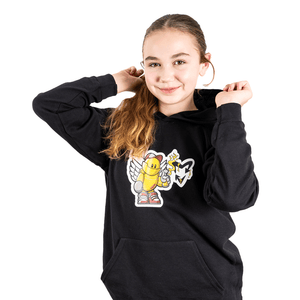 Kids black hoodie yellow spray can robot